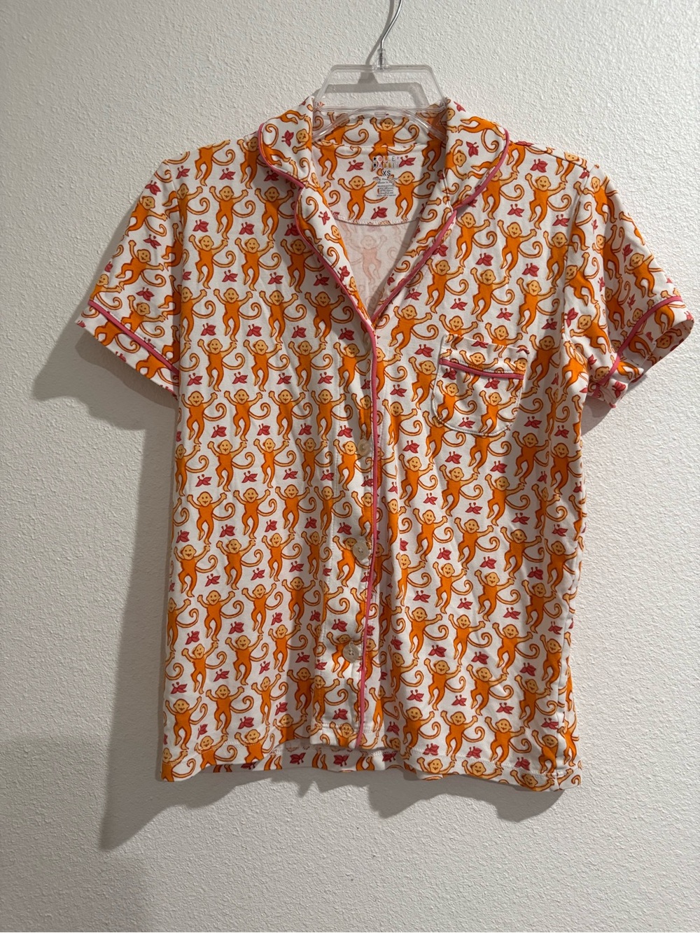 Roller Rabbit White Short-Sleeve Shirt with Orange Monkey Print